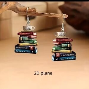 Earrings Women's School‎ Books Stack Teacher 2d Flat Acrylic New F53